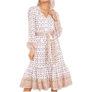 Cleobella Blakely V-neck Border Print Boho Tiered Midi Dress Small